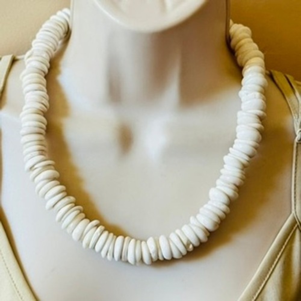 VTG Hawaiian Puka Shell Choker Necklace Surfer 70s Large Beaded 211g Hawaii 14mm